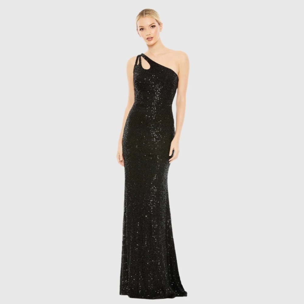 Mac Duggal Sparkling Black One-Shoulder Dress